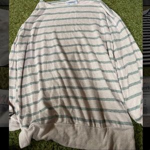 Light pink and gray striped maternity shirt